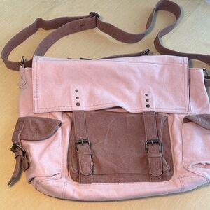 Mona B Pink and Tan Signature Canvas Messenger Computer Bag Tote